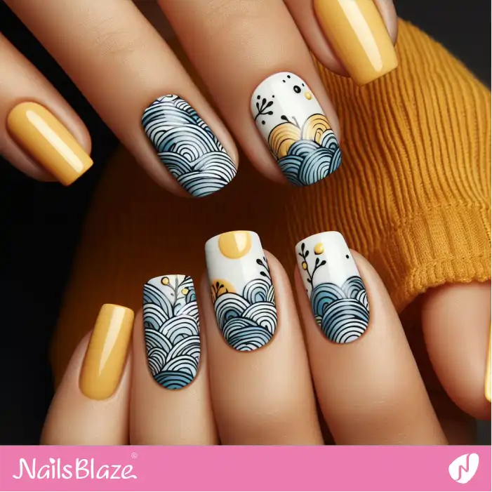 Japanese Style Ocean Waves Nail Design | Save the Ocean Nails - NB3260